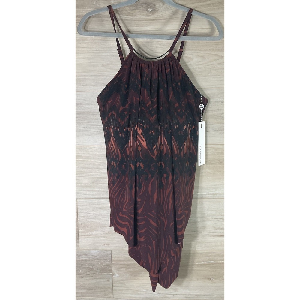NEW Magicsuit Goldie Romper Zebra Animal Print Burgundy Brown Size 16 Swim